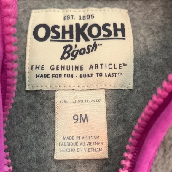 Oshkosh baby zip up jacket. Size 9 mths. - Picture 2 of 3